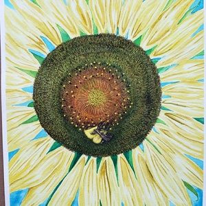 ORIGINAL Sunflower and Bee Watercolor Painting